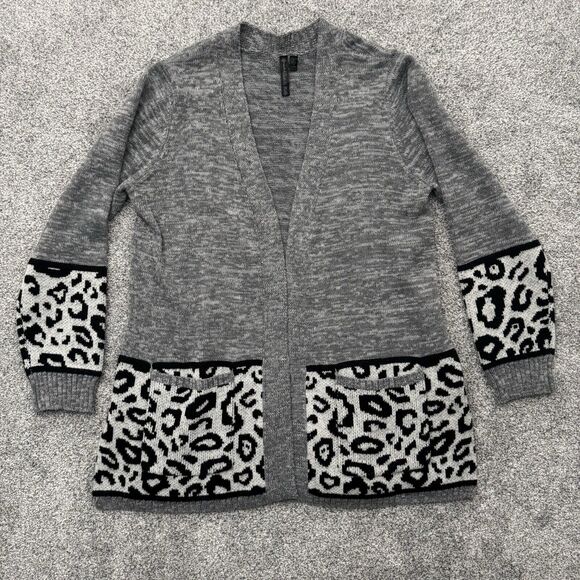 Allie & Rob Cardigan Sweater Womens Large Leopard Print Open Front Cozy Grandma - Picture 1 of 10
